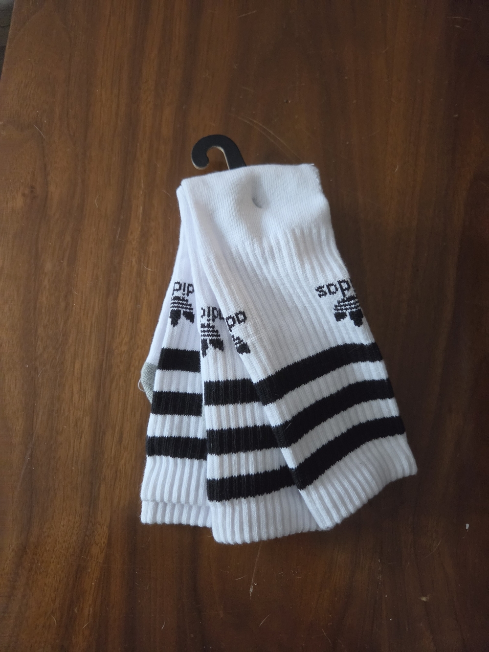 adidas White Crew Athletic Socks with Black Stripes